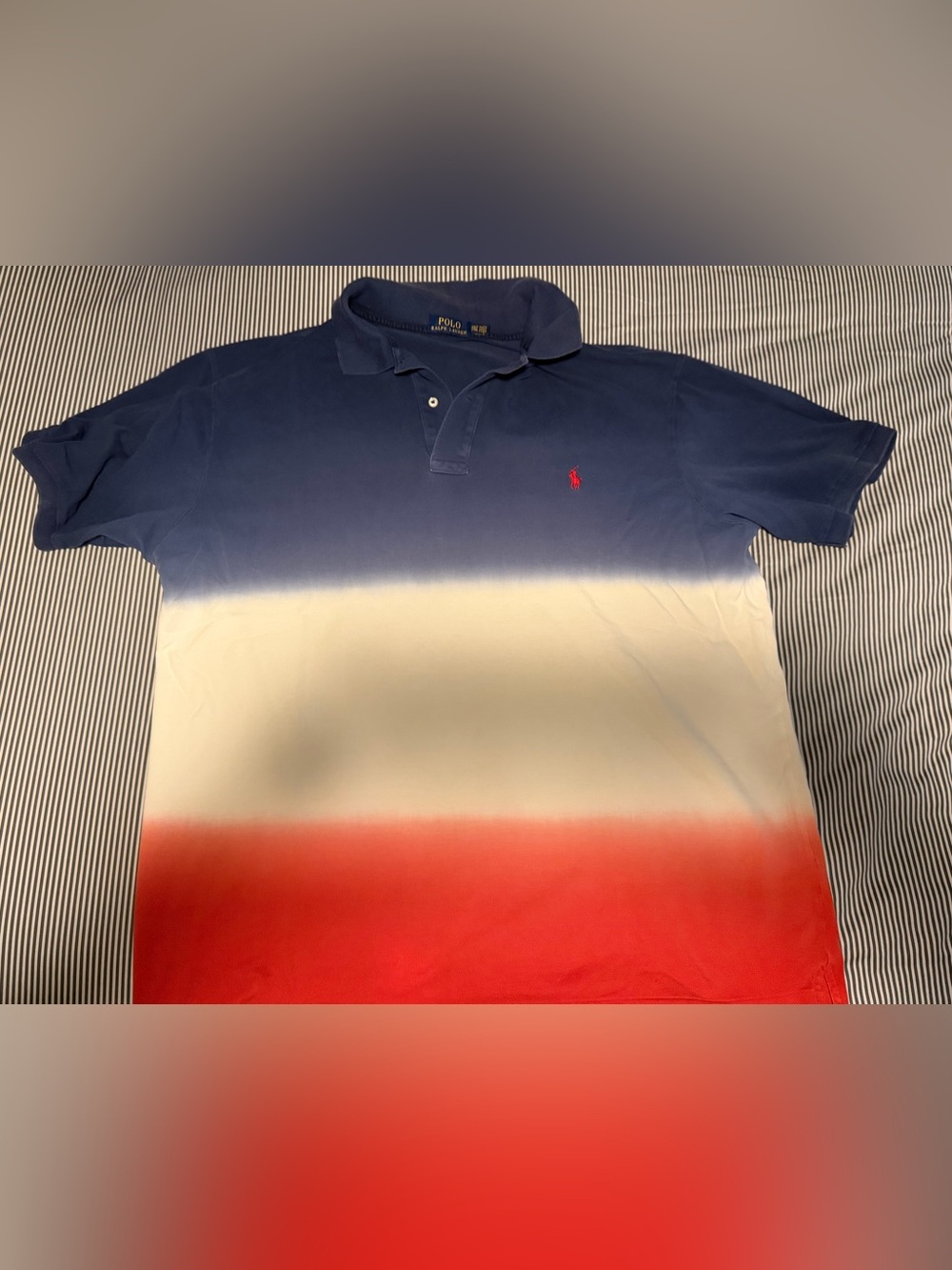 Polo by Ralph Lauren men’s Navy White Red Ombre Polo Shirt with Red Pony